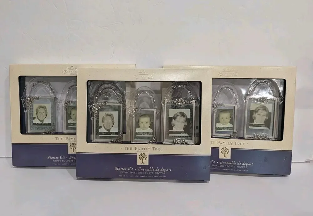 Vtg Hallmark Keepsake Family Tree Photo Holder Set Of 3 Ornaments Total 9 Frames